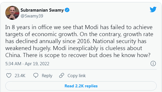 BJP leader Subramaniam Swamy has once again targeted Prime Minister Narendra Modi. He has directly accused Prime Minister Modi of failing to achieve his economic development goals in the last eight years of his tenure and has also criticized Modi for being "ignorant" about China. Political circles are now paying close attention to the reaction of the BJP leaders to the 'homecoming'.